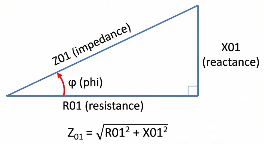 Impedance Triangle Diagram showing R_01, X_01 and Z_01 and the angle Cos φ between R_01 and Z_01