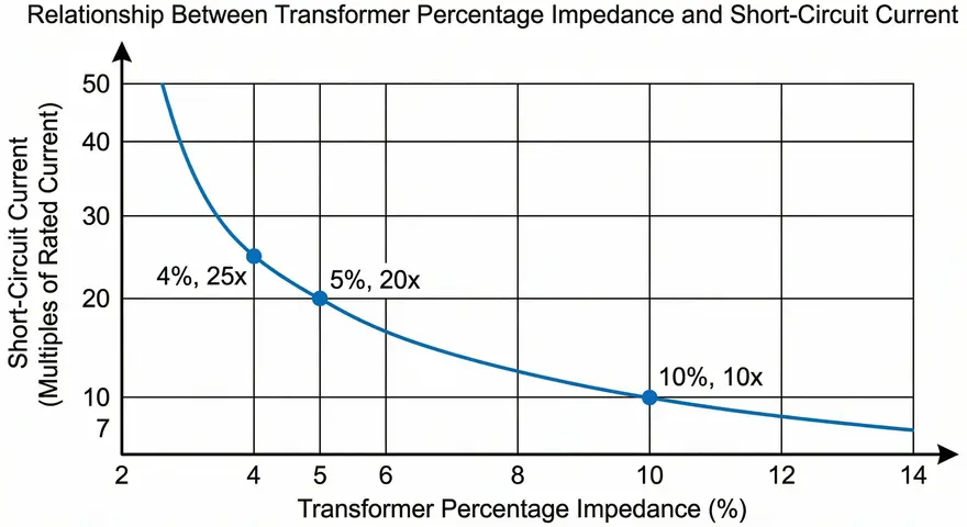 Graph showing the relationship between Transformer Percentage Impedance and Short Circuit Current.