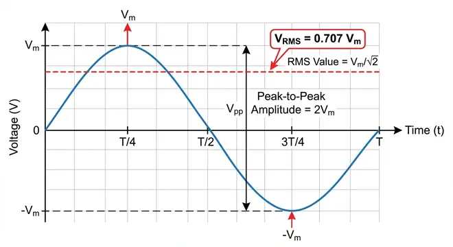 Waveform showing RMS value of Sine Wave