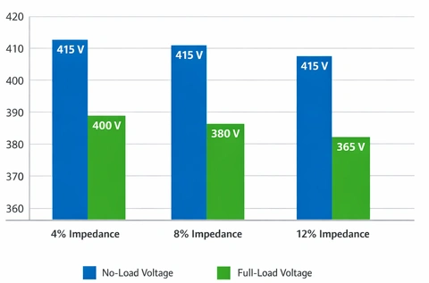 Bar chart showing Transformer Voltage Regulation at Different Impedance Values 4%, 8% and 12%
