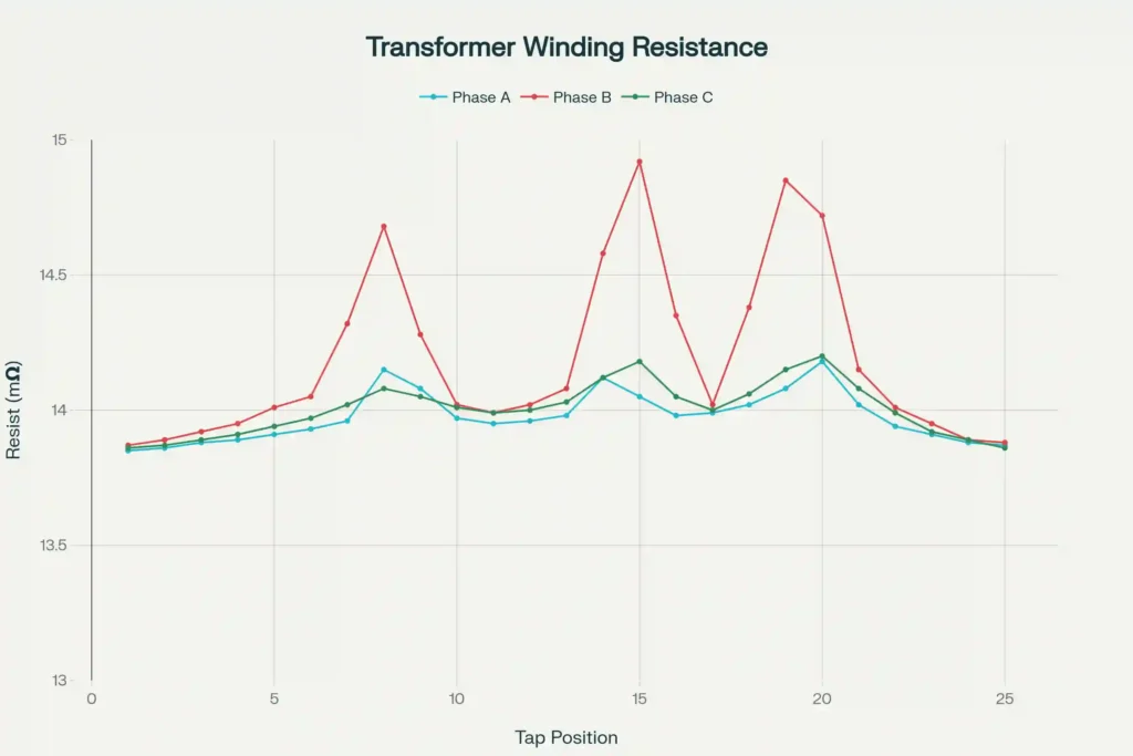 Unhealthy Winding Resistance Graph at Different Tap Positions of a Transformer