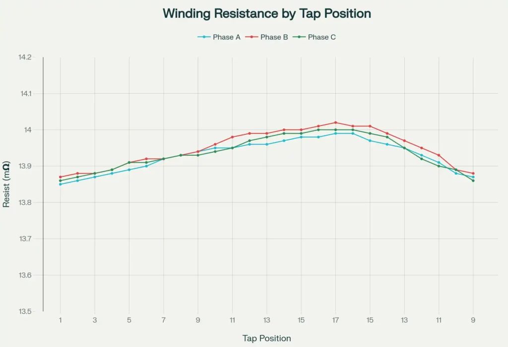 Healthy Winding Resistance Graph at Different Tap Positions of a Transformer