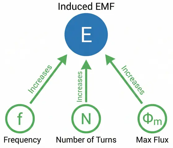 EMF Equation Parameter Relationship showing increase in Frequency, Number of Turns and Max Flux increases in induced EMF
