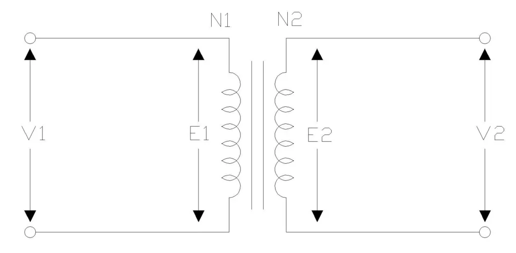 Transformer Circuit Diagram Showing Induced EMF and Terminal Voltage