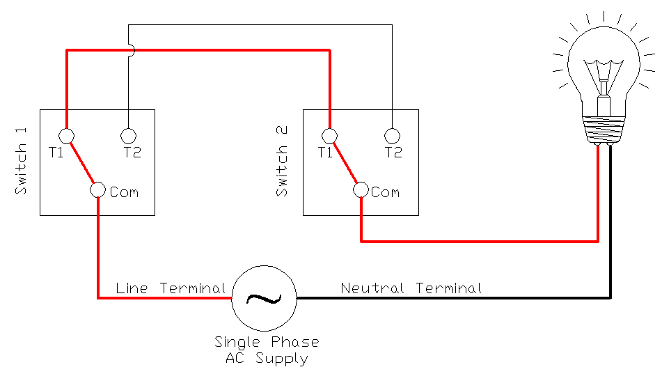 3 Way Switch Circuit Diagram State 1 Light is ON