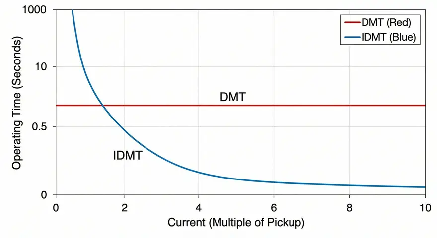 Graph showing the differences between IDMT and DMT Characteristics