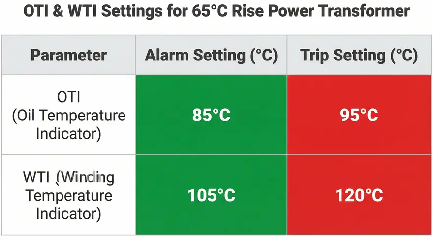 OTI and WTI Setting Values Table