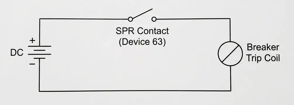 Sudden Pressure Relay Circuit Diagram showing DC Source, SPR Contact and Breaker Trip Coil