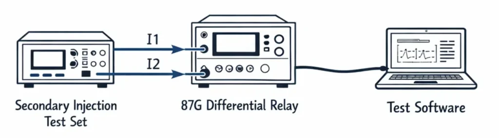 Secondary Injection Testing of Differential Relay with Relay Test Set and Laptop