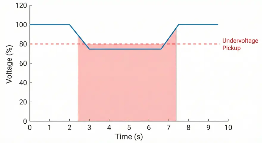 Voltage vs Time Graph Showing Voltage Sag and Undervoltage Pickup Setting