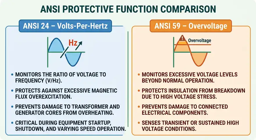 ANSI 24 Volts Per Hertz Protection vs. ANSI 59 Overvoltage Protection Comparison table