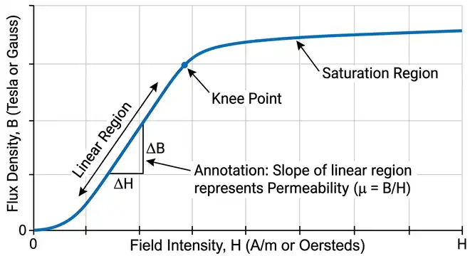 B-H Curve with Permeability Regions