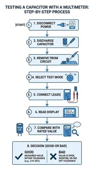 Step-by-Step Capacitor Testing Flowchart