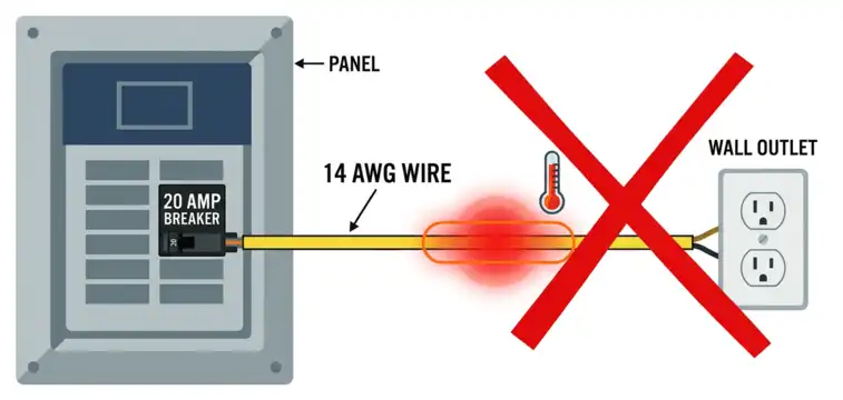Diagram showing 20A Circuit Breaker with the circuit using 14 AWG Wire