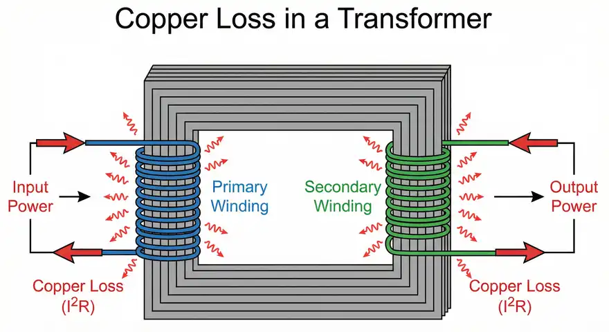 Diagram showing Transformer Copper Loss Overview with Copper Loss Dissipated as heat