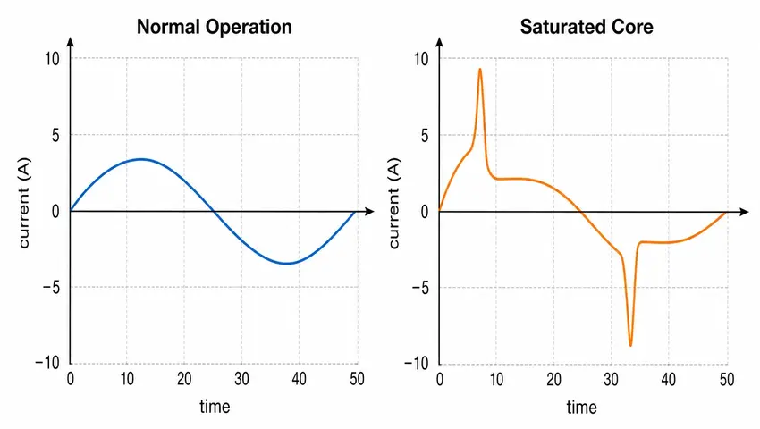 Normal vs. Saturated Magnetizing Current Waveform