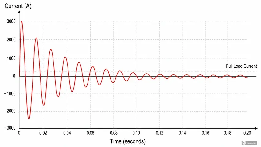 Waveform showing Transformer Inrush Current with time