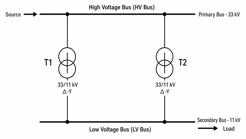 Schematic Diagram showing Parallel Operation of Two Transformers