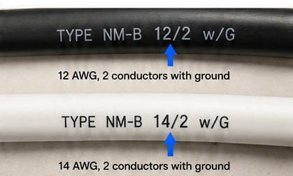 How to identify 12/2 and 14/2 electrical cable markings