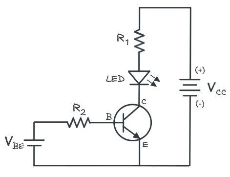 Figure showing simple NPN BJT Led driver circuit